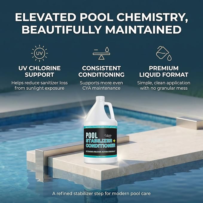 Pool Stabilizer - Cyanuric Acid Pool Stabilizer, Liquid Chlorine Stabilizer for Pool Chemicals, Swimming Pool Conditioner Stabilizer, for Salt Pool & Chlorine, 1 Gallon, Calenia