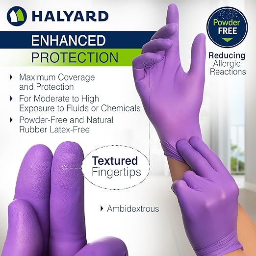 HALYARD Purple Nitrile Dental Patient Exam Gloves, Non-Sterile, 5.9 mil, 9.5 Inches, Purple, Medium, 53432 (Box of 100)