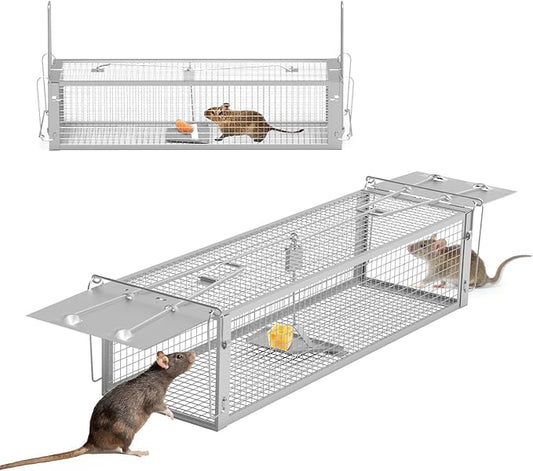 2-Door Humane Live Animal Trap – Catch and Release Cage for Rats, Mice, Chipmunks, Squirrels | Reusable Indoor Outdoor Rat Trap | 16.53 x 6.1 x 4.33 Inch