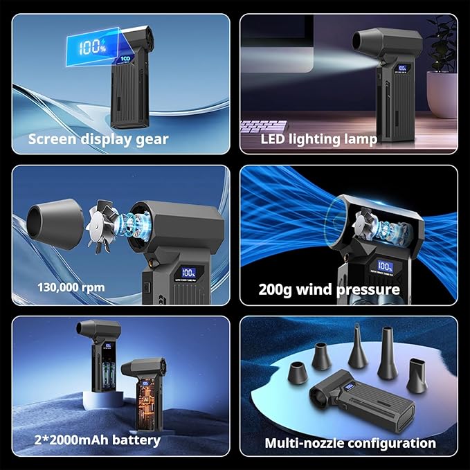 Compressed Air Duster,150000RPM Cordless Electric air Duster for Powerful Snow Blower, Keyboard PC Cleaning,4-Gear Adjustable Mini Blower with Fast Charging,Jet Dry Blower Air Blower for Home and Car