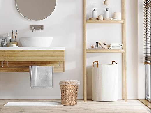 StorageWorks Wicker Waste Basket, Small Trash Can for Bathroom, Water Hyacinth Trash Basket for Office, Wicker Garbage Can for Bedroom, Round, 1 Pack