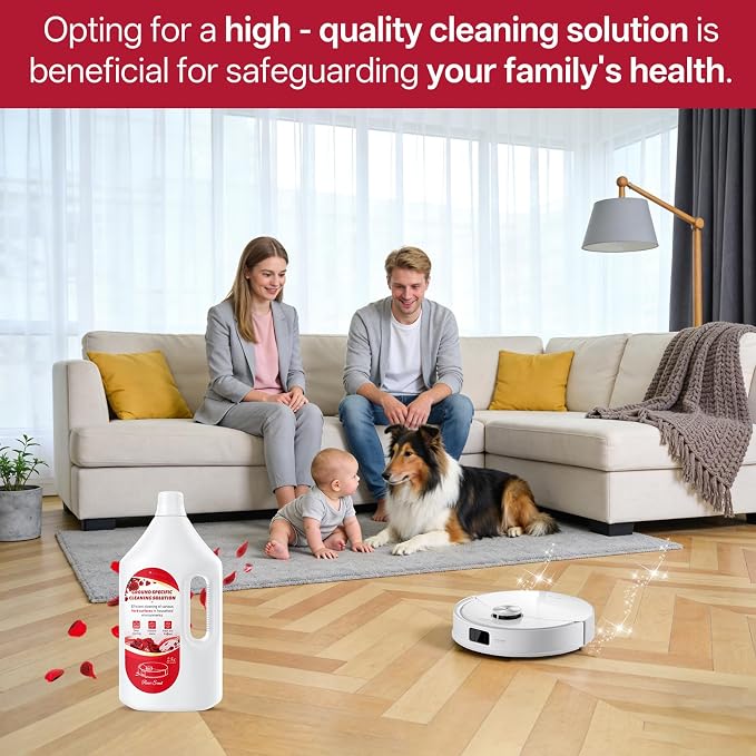 2.5 L Floor Cleaning Solution Rose Scent, Compatible with Roborock/Shark/Bissell/Swiffer/IRobot/Eufy Quick Drying Without Residue Suitable for All Robot Vacuums and Wet Dry Dual-Use Vacuum Cleaners