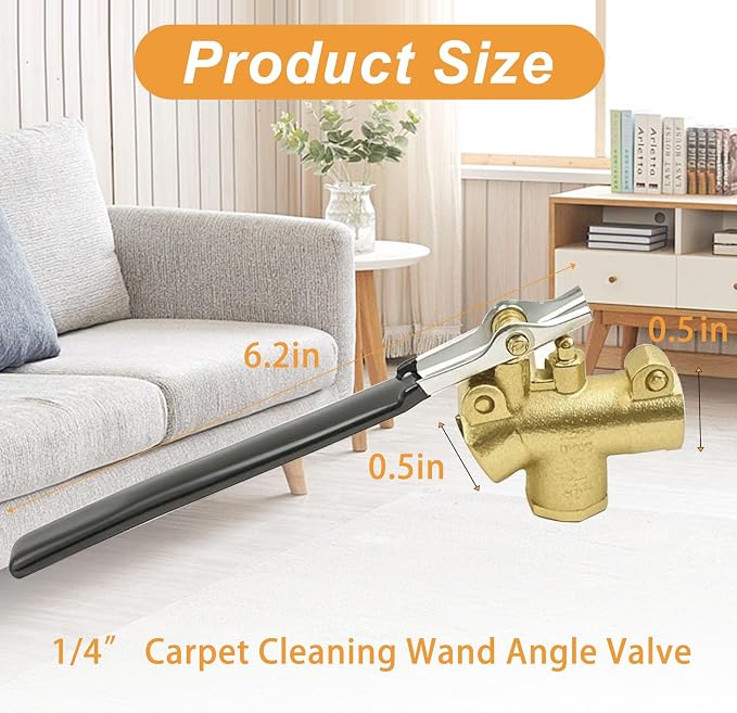 1/4" Carpet Cleaning Wand Angle Valve, Brass Angled Flow Control Valve for Carpet Extractor Upholstery Wand, Angle Valve Handle for Carpet Cleaner