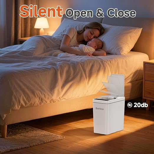 Solar Automatic Bathroom Trash Can: 2 Pack 2.6 Gallon Small Motion Sensor Garbage Can, No Charging Required, Slim Smart Touchless Trash Bin with Lid for Bedroom, Living Room, Office, RV, White