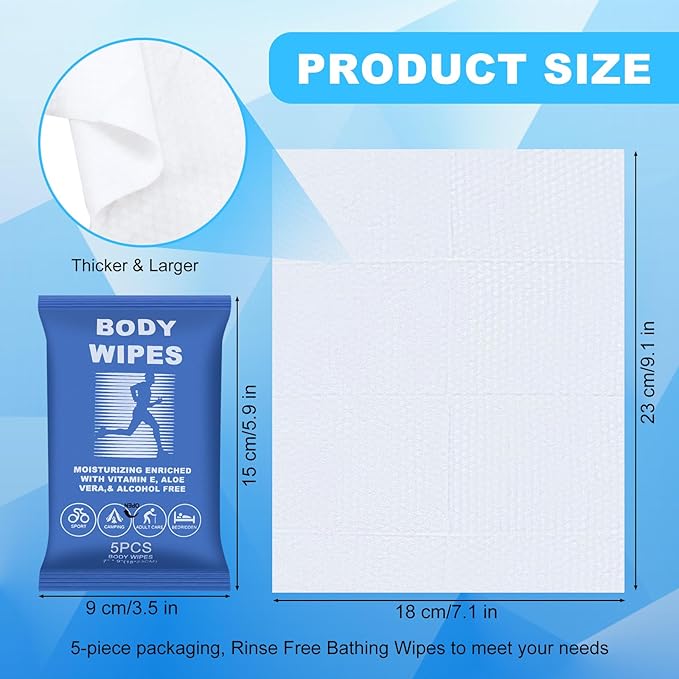 Body Wipes for Women and Men Individually Wrapped Face and Body Wipes, Bath Wipes for Adults No Rinse Personal Cleansing Wipes Travel, Bulk Deodorant for Homeless Shower Wipes (5Wipes/Pack,100Pack)