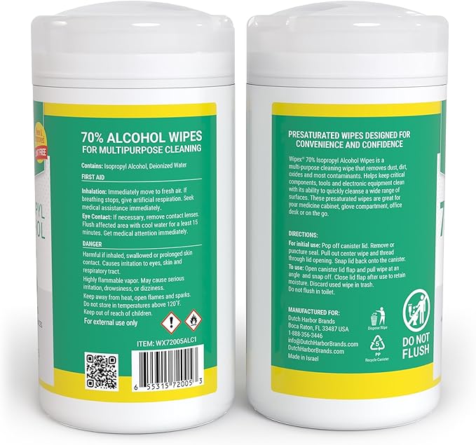 Wipex Alcohol Wipes with 70% Isopropyl Alcohol, 80 CT Lint-Free Cloth in Sealed Canister to clean Surfaces, Electronics, Computer Screens, Glasses, 80 Count (Pack of 1)