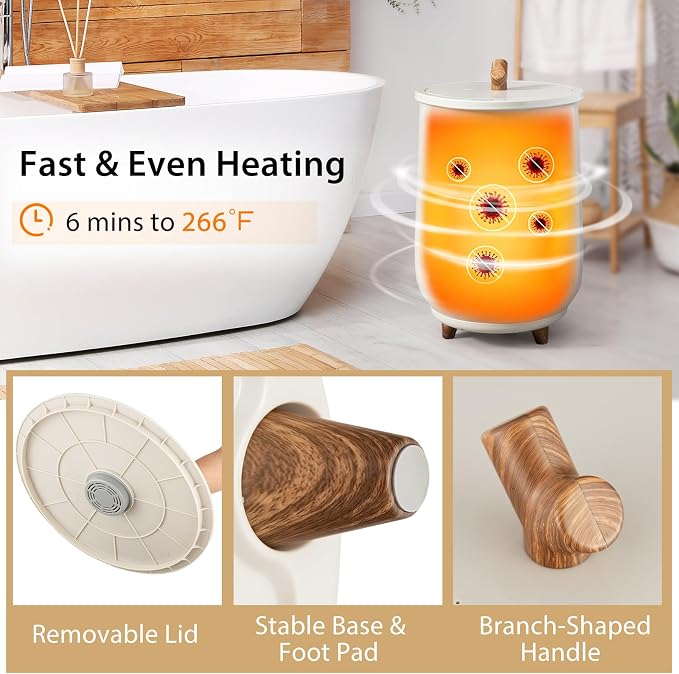 COSTWAY Bucket Style Towel Warmer, 23L Towel Warmer with 4 Heating Time & 3 Heating Temperature, Overheat Protection System, Fragrant Disc Holder, Towel Warmer for Bathroom, Hot Tub, Spa (Light Grey)
