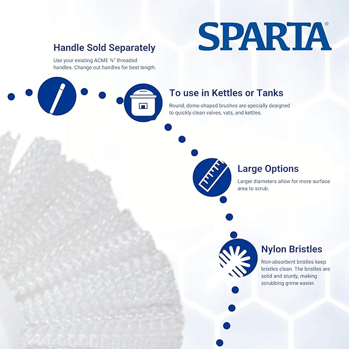 SPARTA 5-1/2" Tank and Kettle Scrub Brush Head Heavy-Duty Tile Brush, Handle Compatible (Sold Separately) for Access in Spacious Containers, Nylon Bristle, 9.5 x 5.5 x 4 Inches, White