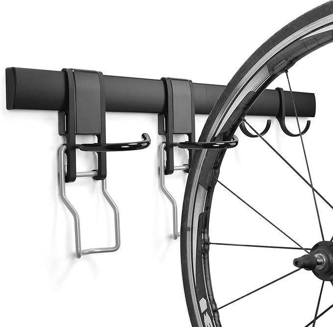 Wall 2/3/4 Bike rack, Fits Max 3 Inch for Mountain Bike eBike, 110 lbs Weight Capacity, with Helmet Hook, Modular Hook Track Design Heavy duty Wall mount Bicycle Hanger for Garage Storage