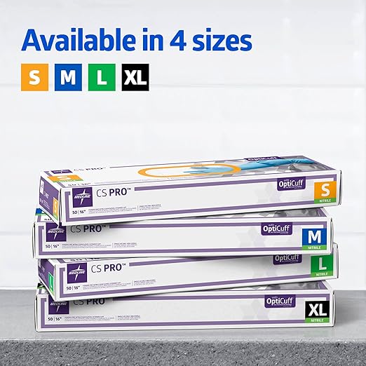 Medline CS Pro 16” Cuff Nitrile Exam Gloves, 50 Count, Medium, Powder Free, Disposable, Not Made with Natural Rubber Latex, Longer Cuff, Thicker Glove for Extra Protection
