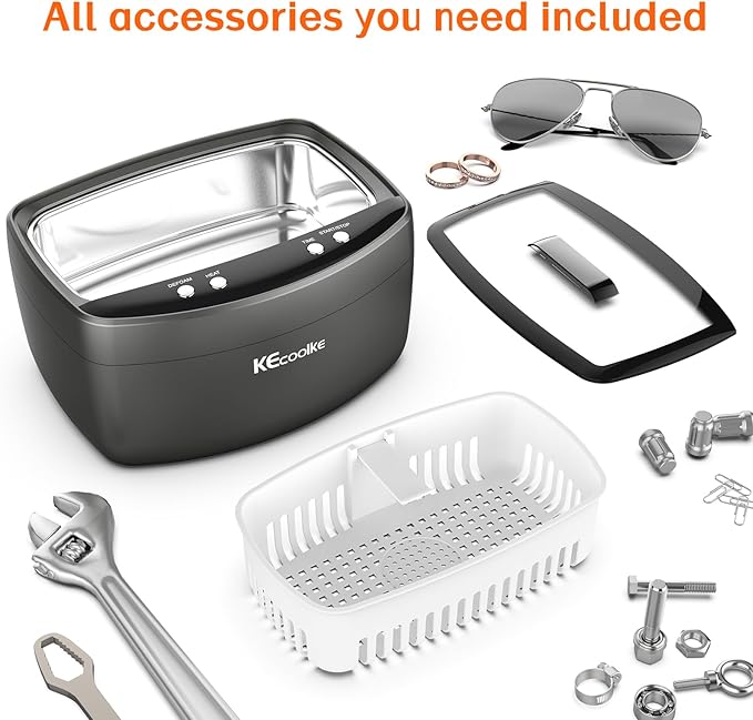 KECOOLKE 2.5L Large Capacity Ultrasonic Jewelry Cleaner with Degas, Heating and Time Setting 160 Watts Powerful Double Transducers for Jewelry Ring Silver Coins for Gifts