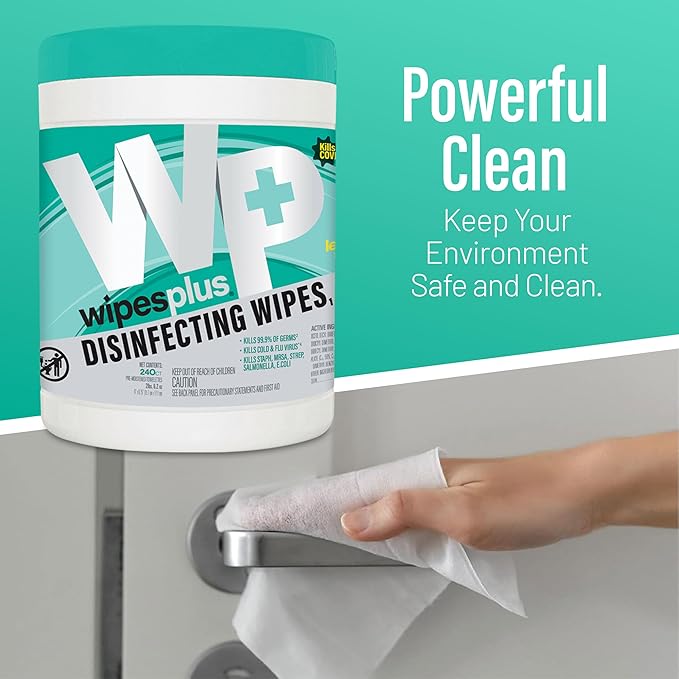 WIPESPLUS Disinfecting Surface Wipes Canister Bleach Free with Lemon Scent for Home and Business, 2880, (12 Packs of 240)