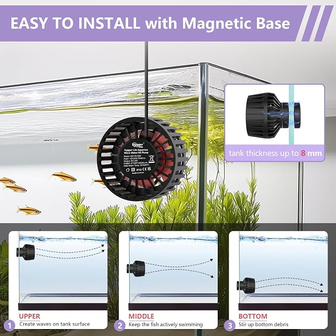 hygger Lite Wave Maker For 50-120 Gallons Aquarium Adjustable Circulation Pump with Magnetic Base Fish Tank DC Powerhead for Coral Reef and Freshwater Up to 2114 GPH