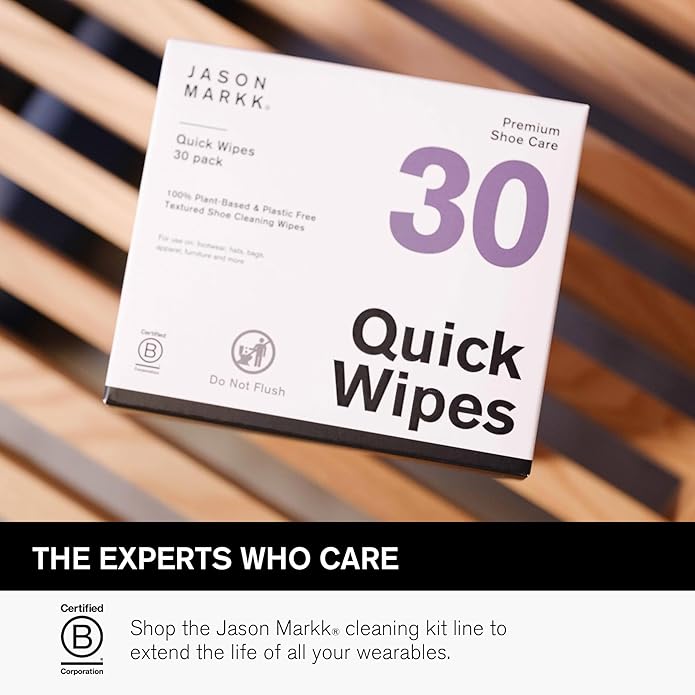 Jason Markk Plant-Based Quick Wipes, Shoe Cleaner, 30 Pack, Individually Packed, Sneaker Care, Ideal for Footwear, Safe for Leather, Rubber, Plastic, and More
