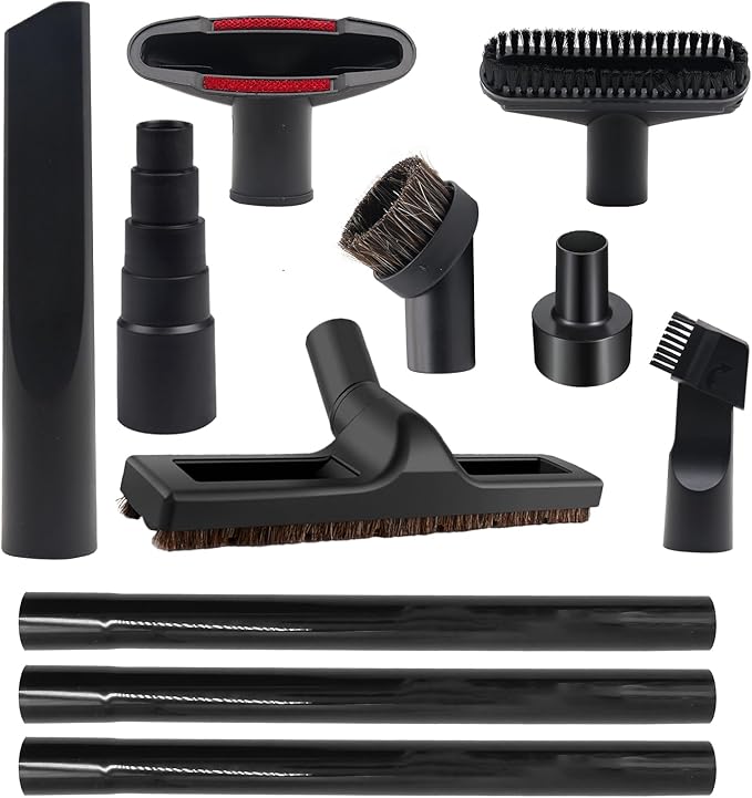 11 PCS Vacuum Accessories for Shop Vac Attachment, 2 1/2" to 1 1/4" and 1 7/8" to 1" Hose Adapter for Shop Vac, 1 1/4" 360 Degrees Swivel Vacuum Hard Floor Brush Flexible Crevice Tool