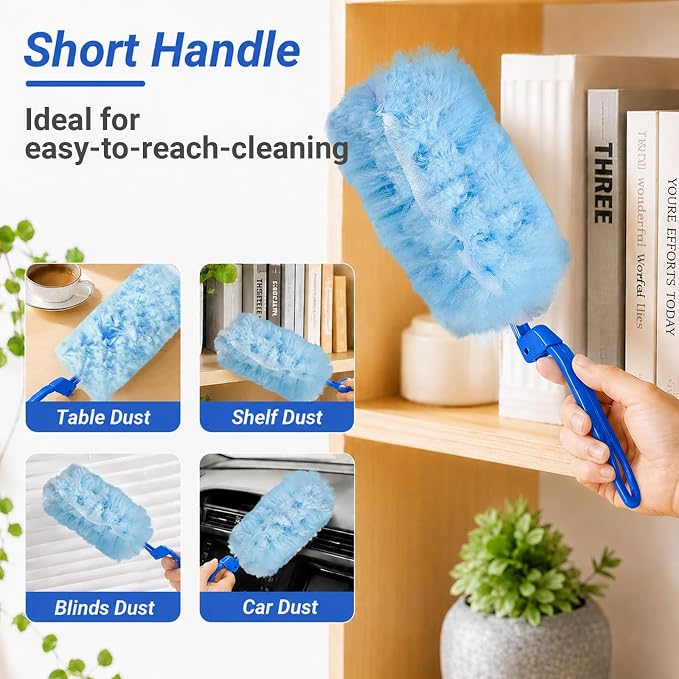 60 Count Heavy Duty Duster Refills for Swiffer Duster, 360° Double-Sided Electrostatic Dusting Pads with Upgraded Thick Fibers, 2 Handles Included, Disposable Microfiber Duster for Cleaning Home(Blue)