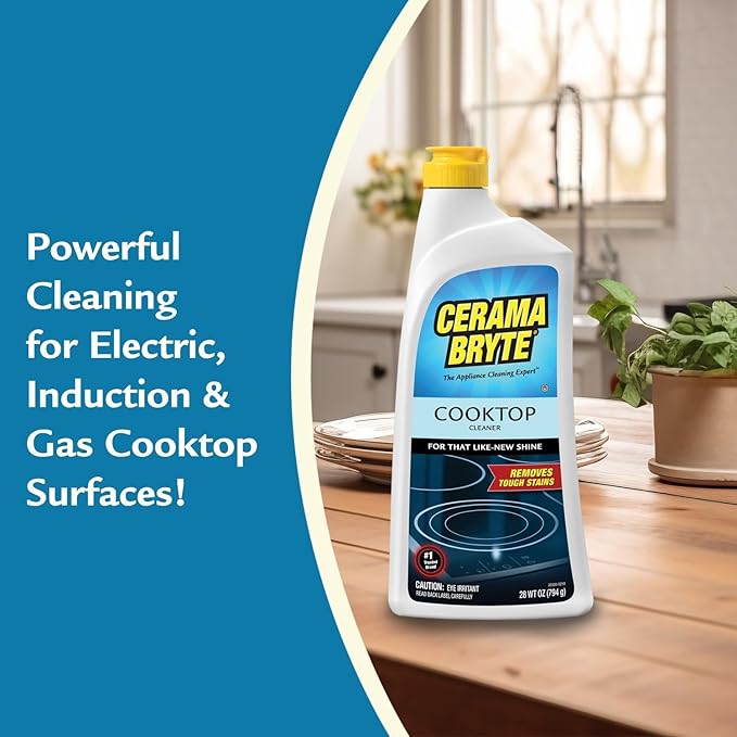 Cerama Bryte Complete Cooktop Cleaning Kit, 10 Cleaner Pads, 1 POW-R Grip Tool, 1 Scraper, and 1 Microfiber Cloth, 28 Fl Oz