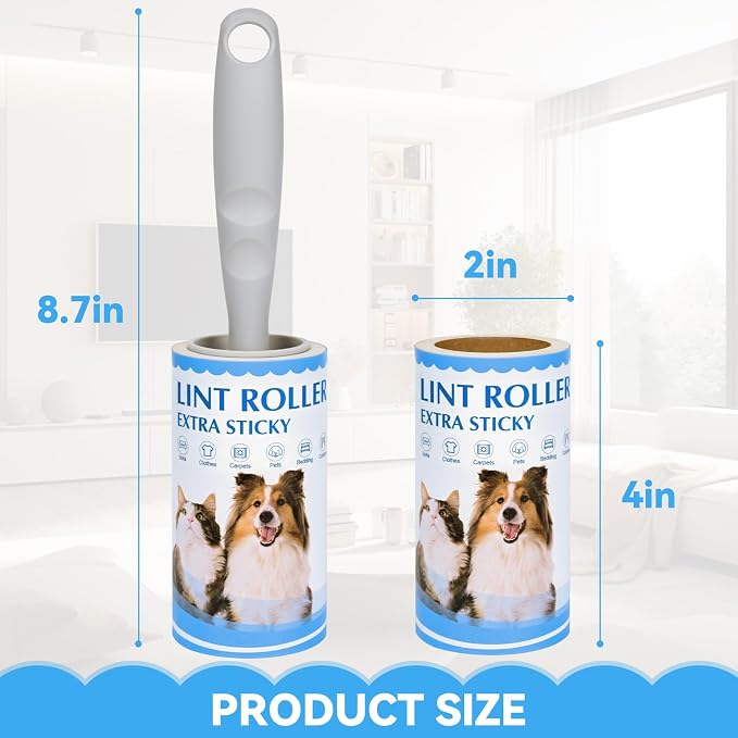 Lint Roller Refills – 960 Sheets Total, Extra Sticky Adhesive Replacement Rolls, 3.9-inch Rolls with 120 Sheets Each (No Handle Included), for Pet Hair on Clothes & Furniture