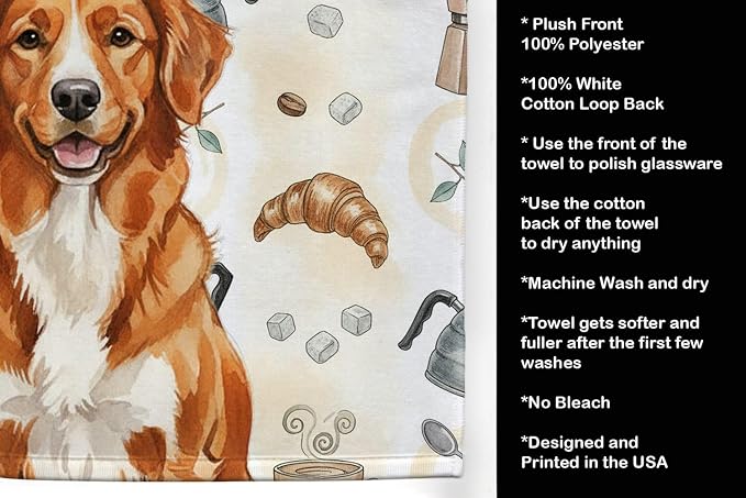 Caroline's Treasures Orange Nova Scotia Duck Tolling Retriever Coffee Bar Kitchen Towel Velour Plush Front and Cotton Loop Back Machine Washable