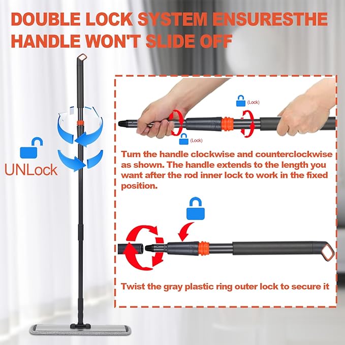 Flat Mop 24in, Heavy Duty Microfiber Wet Mop for Hardwood & Laminate & Tile | Deep clean for hardwood, tile & laminate. 24-inch mop head fits most homes. Includes 4 durable reusable pads & adj. handle.