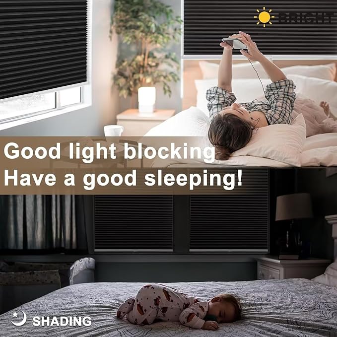 MYshade Cordless Blackout Cellular Shades, 1.5" Honeycomb Window Blinds for Bedroom & Nursery, Thermal Insulated, Noise Reducing, Privacy Shades, Inside or Outside Mount (40" W x 64" H, Black)