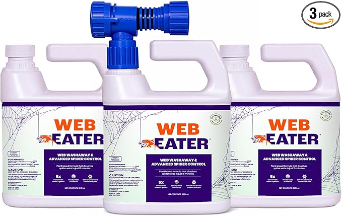 ™ Advanced Outdoor Spider Web Dissolver & Spider Repellent — 32 oz Concentrated Formula with Sprayer — Pet Friendly Long-Lasting Spider Control Up to 6 Months - 3 Pack