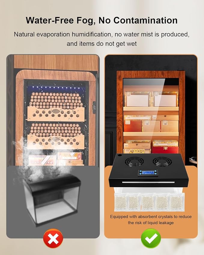 Electric Humidifier for Cabinet with Humidity Temperature Control, 110V Circulating Fan for 10-50 Cubic Ft Storage, 30-80% RH Adjustable