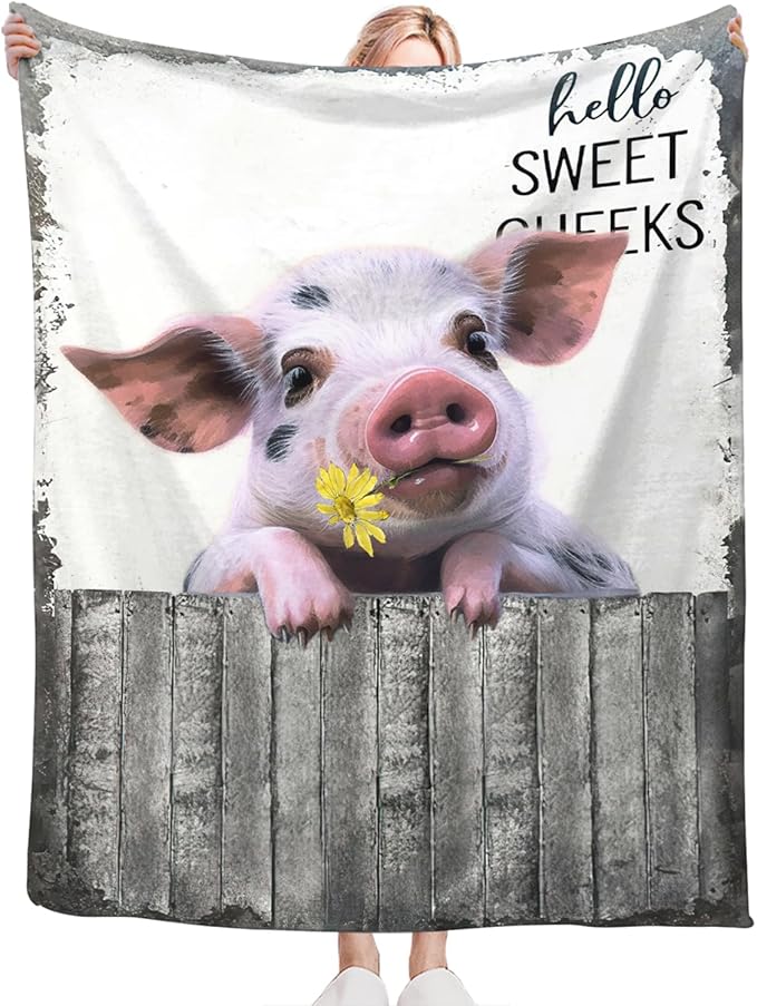 Tijuboni Funny Pig Throw Blanket Pig Gifts for Girls Boys Women Men Kids Adults Soft Flannel Fleece Blanket for Couch Sofa Bed Home Decor 50"x60"