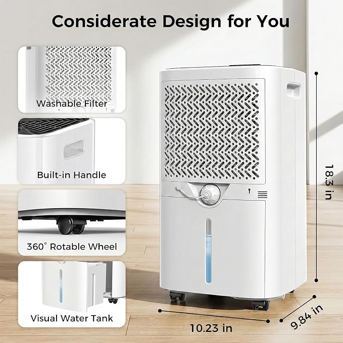4000 sq.ft Dehumidifier for Basement, Trazico 45 Pint Dehumidifiers for Home with Drain Hose, Smart Humidity Control, 24H Timer, Auto Defrost, Ideal for Large Room, Bathroom, Bedroom, Garage, Black