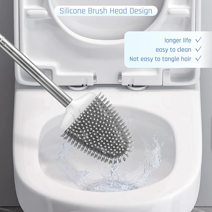 Sellemer Toilet Brush and Holder Set for Bathroom, Flexible Toilet Bowl Brush Head with Silicone Bristles, Compact Size for Storage and Organization, Ventilation Slots Base (3 Pack, White)
