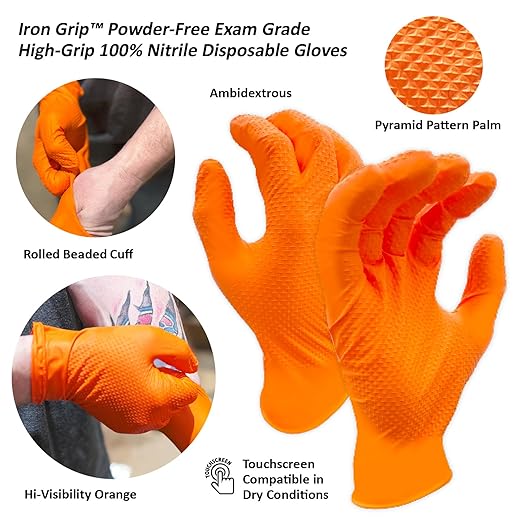 MAGID Iron Grip Powder-Free 100% Nitrile Disposable Gloves, QTY: 200, Size: 9/Large - T9408OR