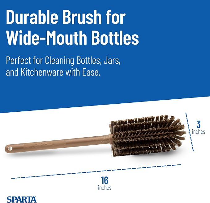 SPARTA Large Water Bottle Brush Ideal for Wide-Mouth Jars, Bottles and Tumblers, Dishwashing Tool with Handle for Home and Commercial Kitchens, Plastic, 16 Inches, Brown