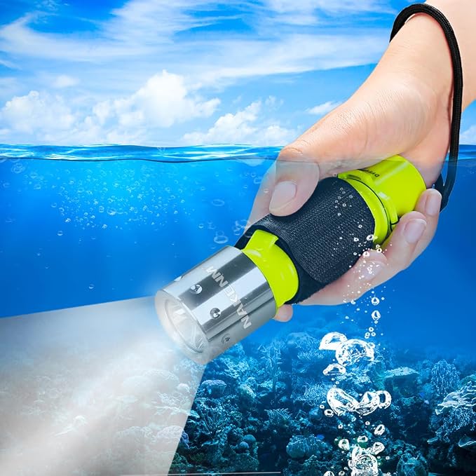 NAKCNM 2 Pack Diving Flashlight Underwater LED Scuba Dive Lights Super Bright IPX8 Waterproof 3 Modes for Outdoor Activities with Rechargeable Battery and Charger