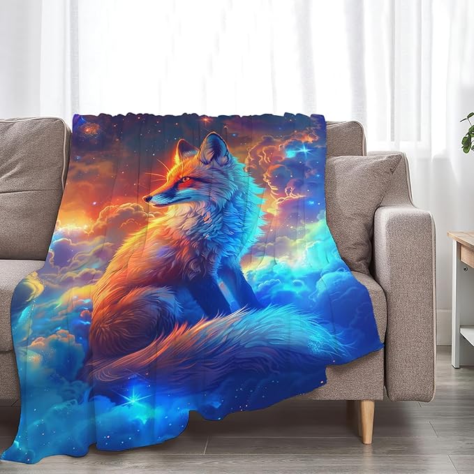 Tijuboni Fox Throw Blanket Fox Gifts for Girls Boys Women Men Kids Adults Soft Flannel Fleece Blanket for Couch Sofa Bed Home Decor 60"x80"