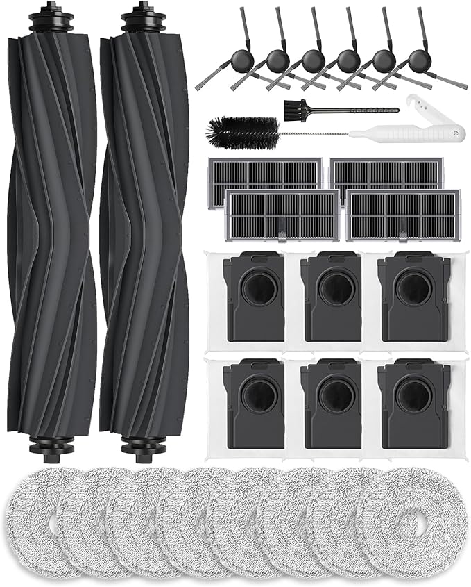 E40 Ultra Replacement Parts Compatible with Mova E40 Ultra Robot Vacuum Cleaner,28 PCS Accessories Kit for Mova E40 Ultra:2 Main Brush, 6 Side Brush, 6 Activated Carbon Dust Bag, 4 Filter, 8 Mop Pad