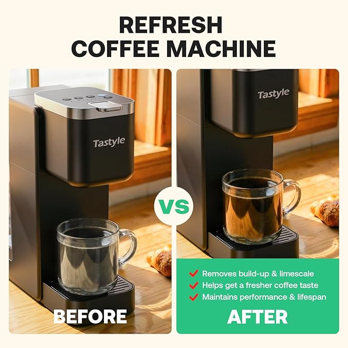 Tastyle Single Serve Coffee Maker with Built-in Detachable Milk Frother, with 30 Descaler Cleaner Tablets, Iced and Hot Coffee Machine for K Cup & Grounds, 40oz Removable Water Reservoir