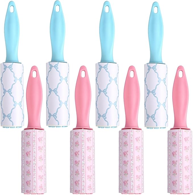 Zhehao 8 Pcs Mini Lint Rollers for Pet Hair Travel Size Clothes Sticky Lint Removers Blue Pink Roller Hair Removal Tools for Dog, Cat, Furniture, Travelers, Pet Owners
