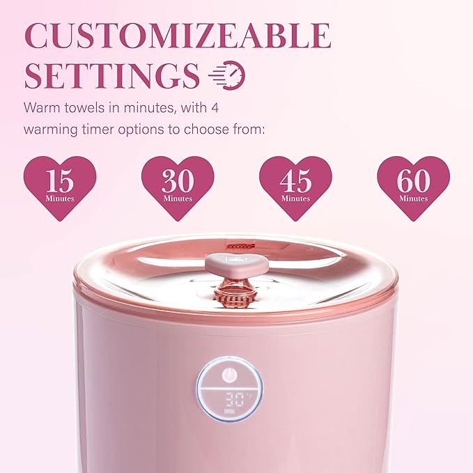 Paris Hilton 20L Luxury Towel Warmer, Built-In Aromatherapy Compartment, Touchscreen Control with Delay Start Timer and Preset Timers, Fits 2 Bath Towels or Throw Blanket, Pink