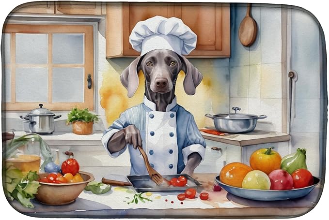 Caroline's Treasures DAC6336DDM Weimaraner The Chef Dish Drying Mat Absorbent Dish Drying Mat Pad for Kitchen Counter Dish Drainer Mat for Countertop, 14 x 21", Multicolor
