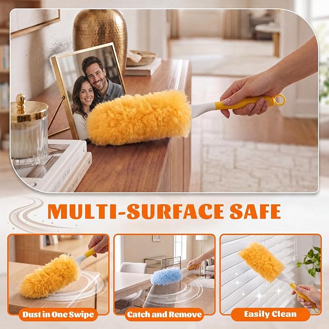 200 Pcs Disposable Dusters Refills Bulk Heavy Duty 360° Dusters Refill with 3ft Extended Handle and Short Handle, Multi Surface Replacement Duster Kit for Cleaning Ceiling Fan (Orange,Blue)