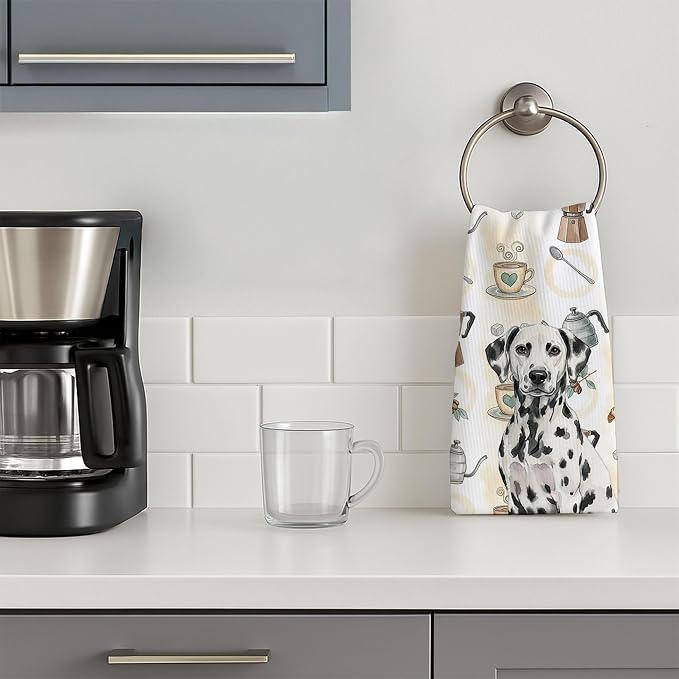 Caroline's Treasures Dalmatian Coffee Bar Kitchen Towel Velour Plush Front and Cotton Loop Back Machine Washable