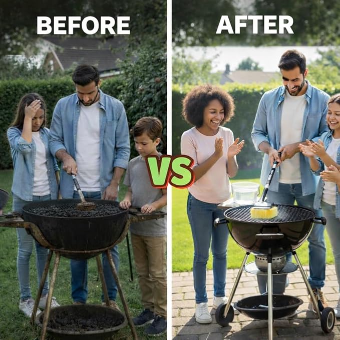 Grill Brush Bristle-Free with Scraper – BBQ Grill Cleaner with Replaceable Pad, Heavy Duty Non-Scratch Cleaning Tool for Gas, Charcoal & Porcelain Grates, 20.47” Long Handle