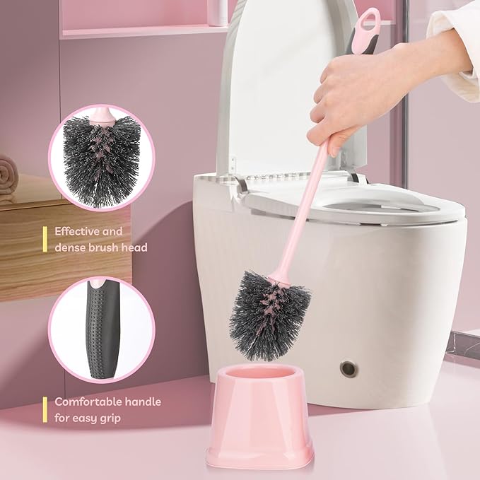 CALBEAU Toilet Brush, 2 Pack Toilet Scrubber Brush and Holder Set Bathroom Accessories, 14 Pcs Bathroom Cleaning Kit, Pink Toilet Bowl Brush and Holder with 5 Brush for Bathroom Bathtub Washbasin