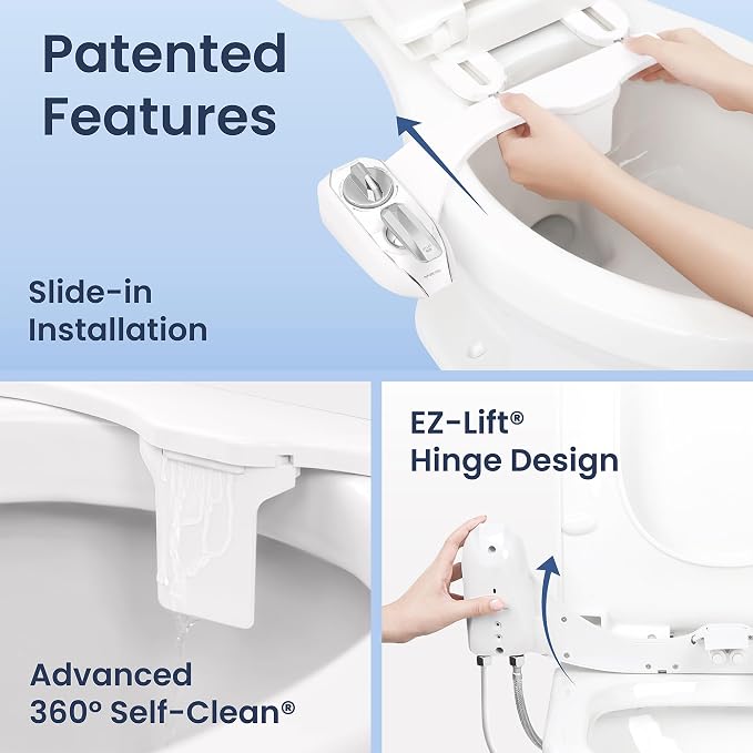 LUXE Bidet NEO 320 Plus - Warm Water, Dual Nozzle, Non-Electric Bidet Attachment for Toilet Seat, Patented Slide-In Install, 360° Self-Clean, EZ-Lift to Clean, Feminine & Rear Wash (Gold)