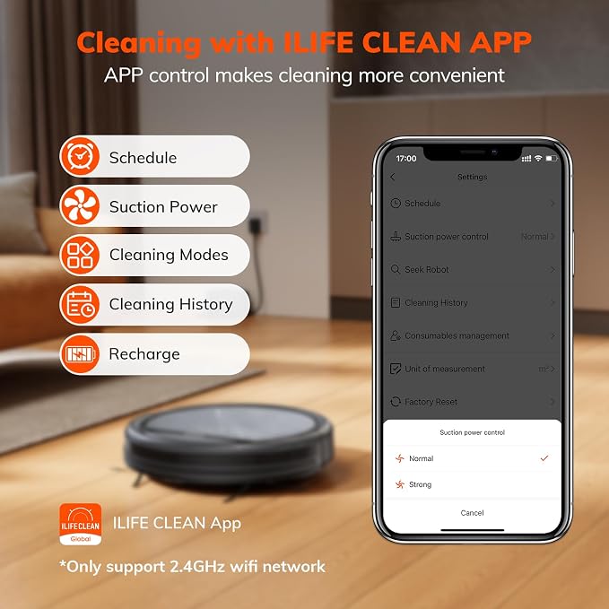 ILIFE V5s Max Robot Vacuum, 4000Pa Max Suction Power, 2.4G WiFi/App/Alexa/Remote Control, Self-Charging Robotic Vacuum Cleaner, for Hard Floors Carpets and Pet Hair