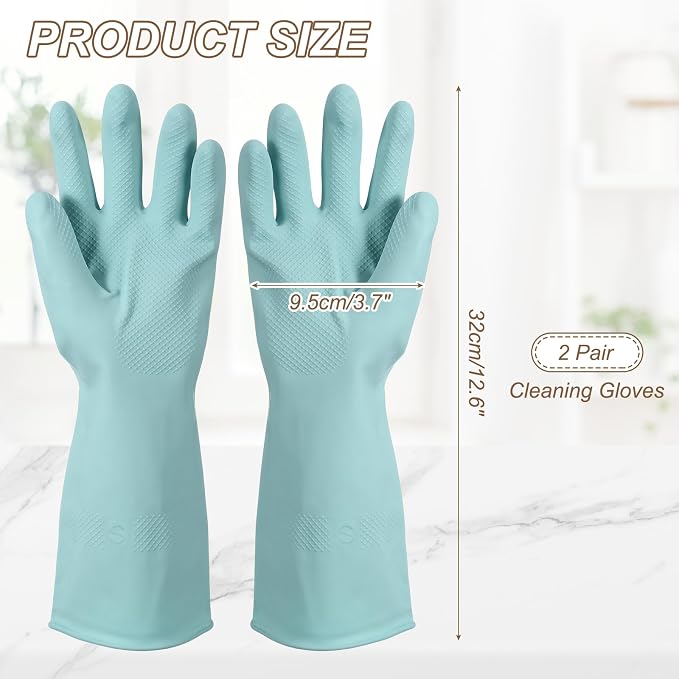 uxcell Rubber Cleaning Gloves, Reusable Household Dishwashing Long Rubber Gloves