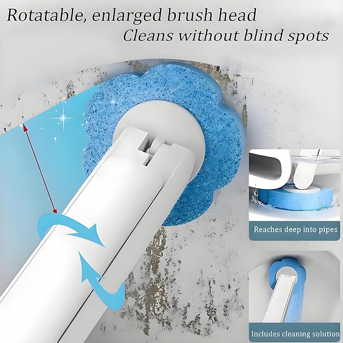 Disposable Brush with Holder & Refill Heads - Hygienic Sanitary Toilet Cleaner for Easy Cleaning, Streak-Free Fresh Bathroom, No Mess Disposable Toilet Bowl Cleaner Wand (1, White)