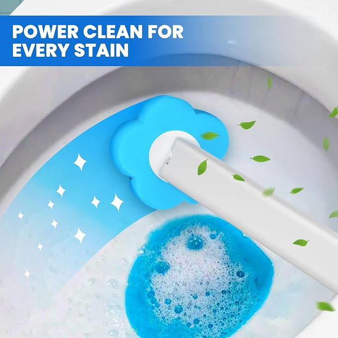 2 Pack Disposable Toilet Brush with 54 Refills, Toilet Wand Starter Kit, Toilet Brush and Holde Set, Wall Mounted Toilet Bowl Scrubber for Bathroom Maintenance