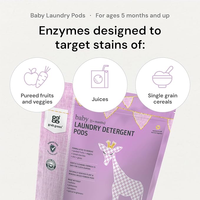 Grab Green Baby Laundry Detergent Pods, 50 Count, Dreamy Rosewood | Plant & Mineral-Based; No Harsh Chemicals; Velcro Closure; Stain Remover; Baby Laundry (5+ months)