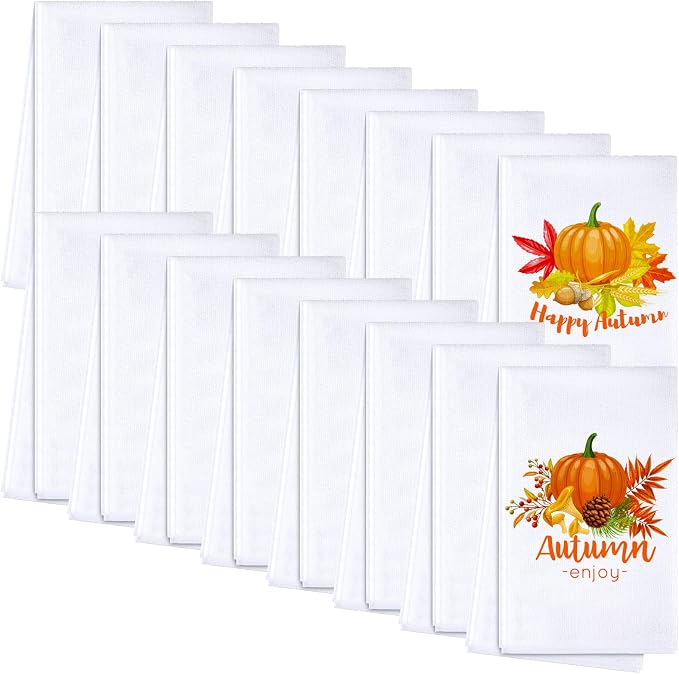 Patelai 16 Pieces Sublimation Dishtowel Absorbent Multi Purpose Kitchen Dish Towels Blank DIY Dishcloth Bathroom Towel for Fall Christmas Kitchen Home Decor,16 x 24 Inch